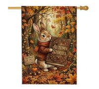 Cozy Autumn Bunny Reading Storybook Rabbit House Bandiera 71 x 101 cm