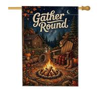 Cozy Autumn Campfire Gather - Bandiera rotonda per casa, 71 x 101 cm