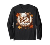 Cozy Autumn Cat for Kitten Mom Who Loves Pumpkins Fall Vibes Maglia a Manica