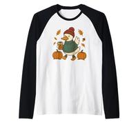 Cozy Autumn Duck Pumpkin Coffee Lovers T-Shirt Maglia con Maniche Raglan