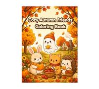 Cozy Autumn Friends Coloring Book: Cute Fall Adventures with Bunny, Cat, Hedgehog and Friendly Ghost for Kids and Adults