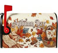 Cozy Autumn Harvest - Coperture magnetiche per cassetta postale con | Foglie che cadono, copertura per cassetta delle lettere, bastoncini di cannella, sciarpa lavorata a maglia