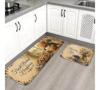 Cozy Baking Time, Tappetini da cucina per pavimento, con orso rustico e mattarello, morbidi tappetini imbottiti autunnali, comodi, lavabili, decorativi, per lavelli da cucina, lavanderia e bagno, 2