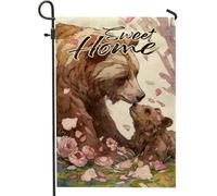 Cozy Bears - Bandiera da giardino con animali selvatici marrone morbido, decorazione per la casa, doppia faccia primaverile per esterni, decorazione da cortile, bandiera per prato a tema animale