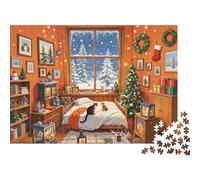Cozy Bedroom Jigsaw Puzzles 1000 Pezzi Materiale Riciclato Christmas Decorations Puzzles for Elderly Relieve Senile Dementia Fun Family Game Activity Home 52x38cm/1000pcs