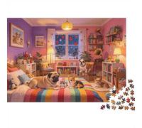 Cozy Bedroom Jigsaw Puzzles 1000 Pezzis Riciclabile Materiale Cute Pets Room Anziani Puzzles Gioco Educativo Decompressione Genitore Figlio Game Props 70x50cm/1000pcs
