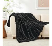 Cozy Bliss Coperta in finta pelliccia per divano, calda coperta a righe per divano, camera da letto, soggiorno, nero