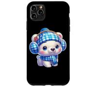 Cozy Blue Plaid Polar Bear Charm Inverno Custodia per iPhone 11 Pro Max