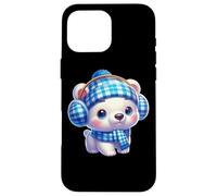 Cozy Blue Plaid Polar Bear Charm Inverno Custodia per iPhone 16 Pro Max