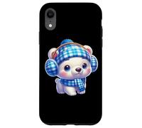 Cozy Blue Plaid Polar Bear Charm Inverno Custodia per iPhone XR