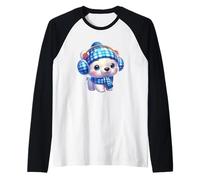 Cozy Blue Plaid Polar Bear Charm Inverno Maglia con Maniche Raglan