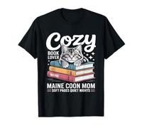 Cozy Book Lover Maine Coon Mamma Soft Pages Quiet Nights Maglietta
