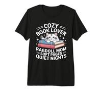 Cozy Book Lover Ragdoll Mamma Soft Pages Quiet Nights Maglietta Premium