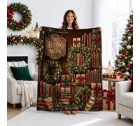 Cozy Book Nook Holiday Library Bookshelf Coperta natalizia 101 x 127 cm