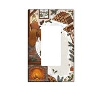 Cozy Cabin Fireplace Winter Theme Single Rocker Light Switch Cover | Tema rustico della cabina, illustrazione accogliente del camino, accenti decorativi del bosco, fascino stagionale invernale