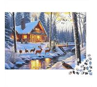 Cozy Cabin Winter Scene Puzzle 1000 Pezzi Cartone Resistente Per Collezionisti, Puzzle Ultra Difficile, Gioco Festa, Miglior Regalo Per Fan Di Puzzle 52x38cm/1000pcs