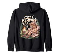 Cozy Camping Era Mucca Campfire Scena Felpa con Cappuccio
