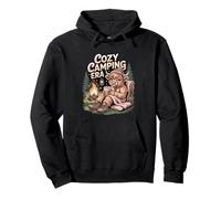 Cozy Camping Era Mucca Campfire Scena Felpa con Cappuccio