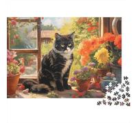 Cozy Cat by Window Puzzle da 1000 pezzi Gatto in smoking in giardino per adulti Giochi educativi Decorazione per la casa Sfida ad alta difficoltà Regalo di compleanno 52x38cm/1000pcs