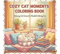 COZY CAT MOMENTS COLORING BOOK: Relaxing Cat Scenes for Mindful Coloring Fun 50 Designs for Kids Teens and Adults 8.5x8.5 inches