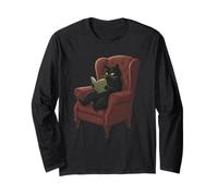 Cozy Cat Reading Book On Couch Relaxing Maglia a Manica