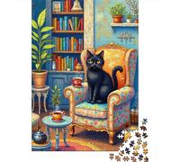 Cozy Cat Reading Nook 1000 Pezzi Cartone Extra Spesso Pacchetto Puzzle Per Adulti Sfida Del Gioco Educativo Decorazione Murale Idea Regalo 70x50cm/1000pcs