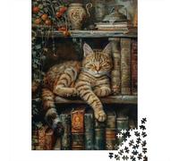 Cozy Cat Reading Nook 1000 Pezzi Cartone Resistente Set Di Puzzle Coppia Partner Gioco Impegnativo Allenamento Del Cervello 70x50cm/1000pcs