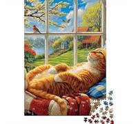 Cozy Cat Window View Jigsaw Puzzle Impossible 1000Pcs Decorazione Per La Casa. Giochi Rilassamento E Intelligence Per Adulti E Ragazzi Da 14 Anni 52x38cm/1000pcs