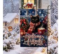 Cozy Cat Winter Welcome Quote Christmas Garden Flag 30,5 x 45,7 cm