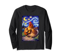 Cozy Chicken Playing Guitar Whimsical Art Music Farmer Hen Maglia a Manica