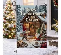 Cozy Christmas Cabin - Bandiera da giardino con gnomi, 30,5 x 45,7 cm