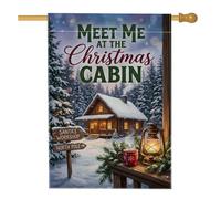 Cozy Christmas Cabin Scene Log House Flag 71 x 101 cm