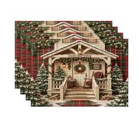 Cozy Christmas Cottage Portico Tovagliette Set di 4