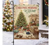 Cozy Christmas Morning Home Scene Tree Garden Flag 30,5 x 45,7 cm