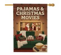 Cozy Christmas Movie Night Sofa House Flag 71 x 101 cm | Accogliente scena interna, bandiera del prato, tazze di cacao caldo, ciotola di popcorn, estetica invernale della casa