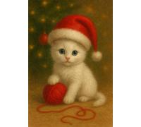 Cozy Christmas with Cute White Kitten with Ball of Yarn: Beautiful Gift Notebook Journal for Friends and Family, Teens and Adults, School Booklet