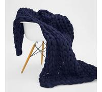 Cozy Chunky Knit Blanket - Coperta per letto matrimoniale, traspirante, fatta a mano, lavabile in lavatrice, calda e morbida, per divano letto e decorazione della casa, blu navy, 127 x 152 cm