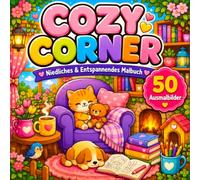 Cozy Corner Malbuch: 50 Niedliche und Entspannende Ausmalbilder mit Gemütlichen Räumen Süßen Tieren Büchern Kaffee Pflanzen und Wohlfühlmomenten Einfaches Malbuch für Erwachsene Teenager und Kinder