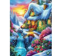 Cozy Cottage in A Winter Wonderland Rompicapo 500 Pezzi Per Creatività Bambini Fairy Tale Scenery Cartoon Cartone Spesso Tema Fantasy Per Passatempo Creativo Attività Educativa Con Poster Incluso 500