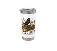 Cozy Crow Cafe, design vintage per amanti del caffè autunnale Bicchiere termico in acciaio inox doppia parete