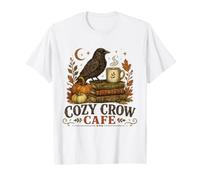 Cozy Crow Cafe, Design Vintage per Amanti del caffè Autunnale Maglietta