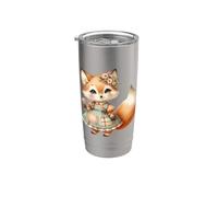 Cozy Cute Fox Cottagecore Floral Art Bicchiere termico in acciaio inox doppia parete