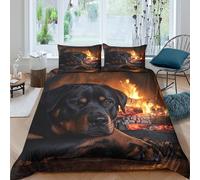 Cozy dog near fireSet Di Copripiumino microfibra morbida 3 Pezzi stampa 3D con cerniera Warm indoor pet scene copripiumino incluso federe aiosa ultra morbido for coppie Super king（260x220cm）