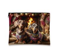 Cozy Dogs Makeup Bag, Cute Pups Holiday Cosmetic Travel Pouch per donne, portatile piccola tela cerniera organizer, Natale Skincare Toiletry Bag, Marrone, 7x9 Inch, Cani