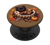 Cozy Fall Cat In Kitten Pajamas For Cats And Autumn Cat Lady PopSockets PopGrip Adesivo