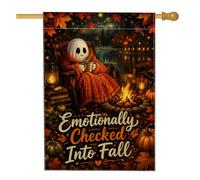 Cozy Fall Ghost Citazione Halloween House Flag 71 x 101 cm | Coperta accogliente, bandiera del prato, scena del falò, foglie autunnali, cabina rustica, atmosfera del raccolto