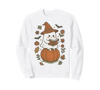 Cozy Fall Ghost Reading on Pumpkin Retro Halloween Vibes Felpa