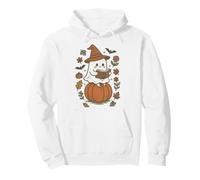 Cozy Fall Ghost Reading on Pumpkin Retro Halloween Vibes Felpa con Cappuccio