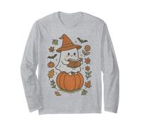 Cozy Fall Ghost Reading on Pumpkin Retro Halloween Vibes Maglia a Manica