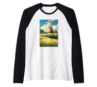 Cozy Fantasy Mulino A Vento in Fiore Prato Blu Cielo Maglia con Maniche Raglan